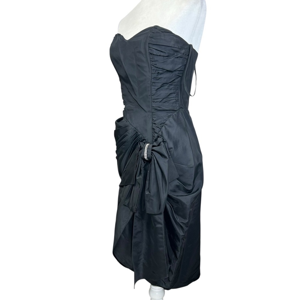Y2K Steppin Out Taffeta Dress 7 Strapless Wiggle Formal Retro Rhinestones - Picture 4 of 13